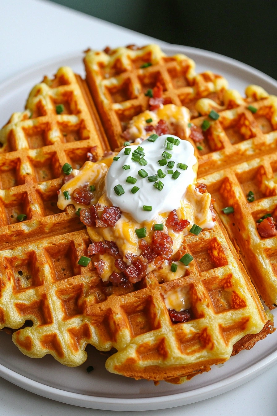 Bacon and Cheese Loaded Waffles