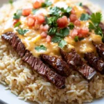 Creamy Queso Rice with Steak